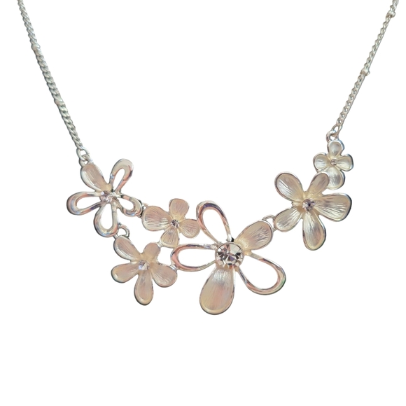 Oceana Trading Island Accessories Silvetone Floral Necklace & Earrings Set - NEW - Picture 3 of 7